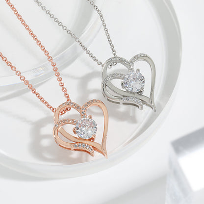 Zircon Double Rhinestones Heart-shaped Necklace