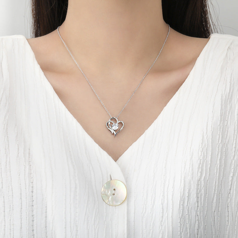 Zircon Double Rhinestones Heart-shaped Necklace