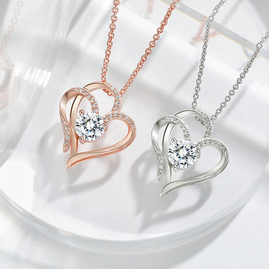 Zircon Double Rhinestones Heart-shaped Necklace