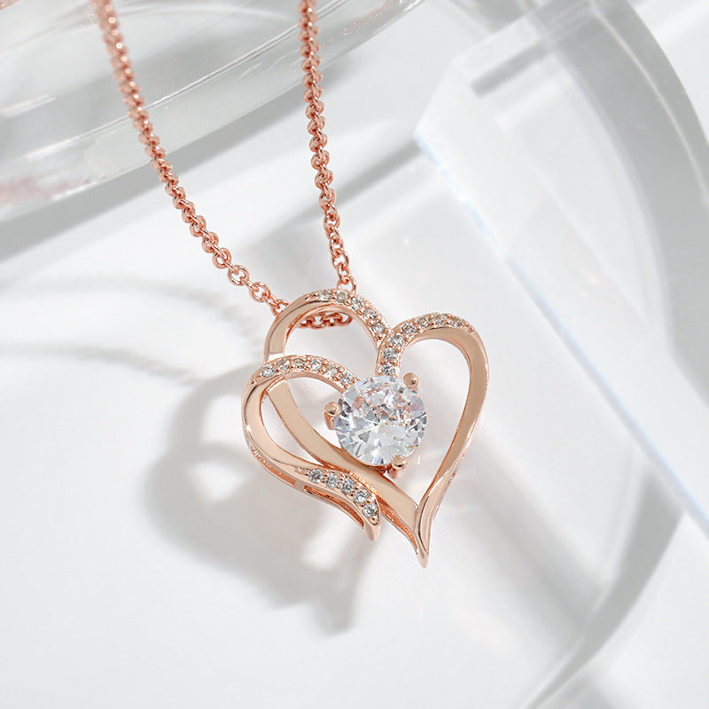 Zircon Double Rhinestones Heart-shaped Necklace