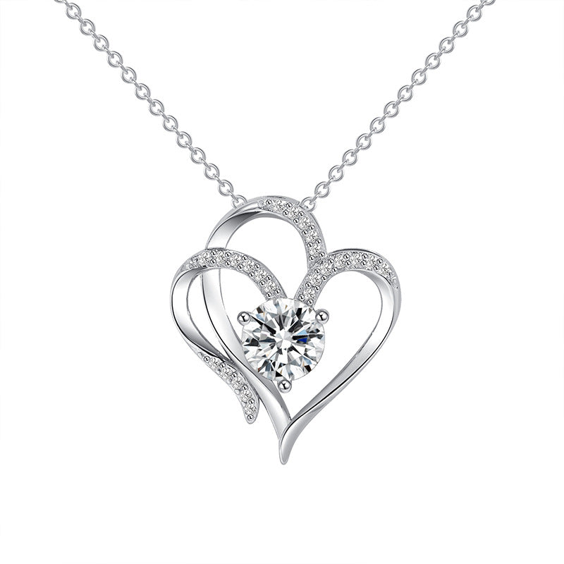 Zircon Double Rhinestones Heart-shaped Necklace