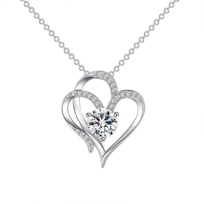 Zircon Double Rhinestones Heart-shaped Necklace